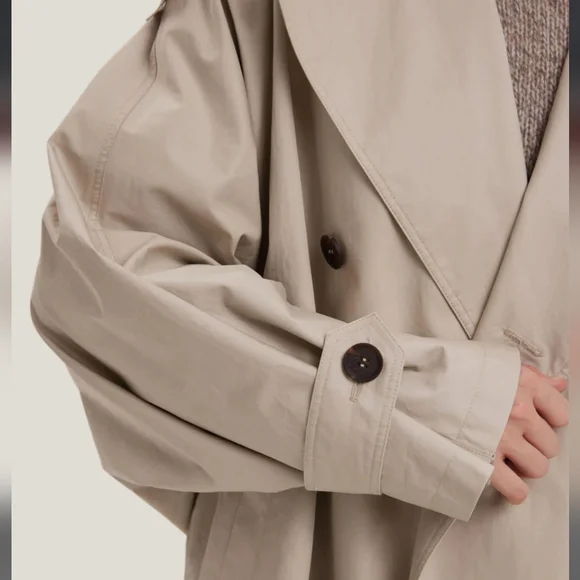 🆕 Gentle Herd Double Breasted Short 100% Cotton Trench Coat in Sand - Picture 6 of 10